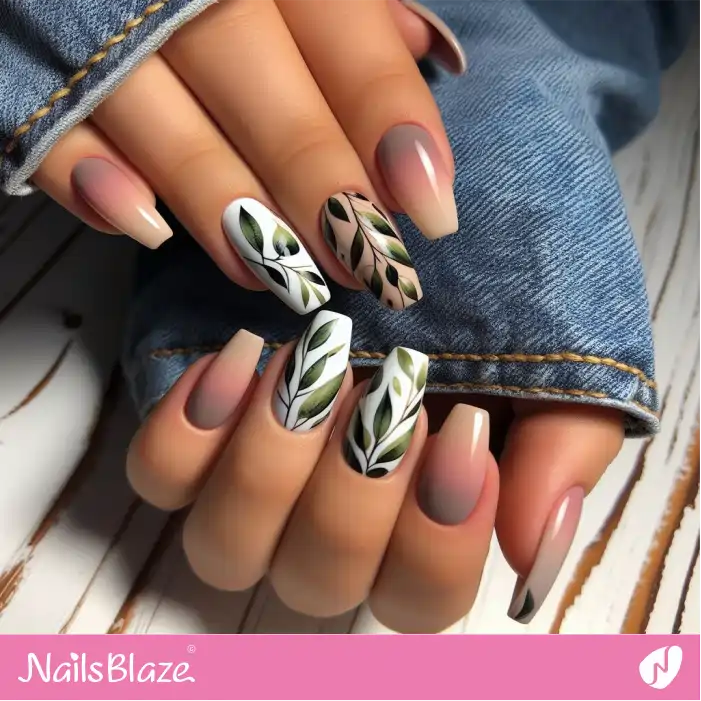 Olive Branch Ombre Nails | Nature-inspired Nails - NB1631